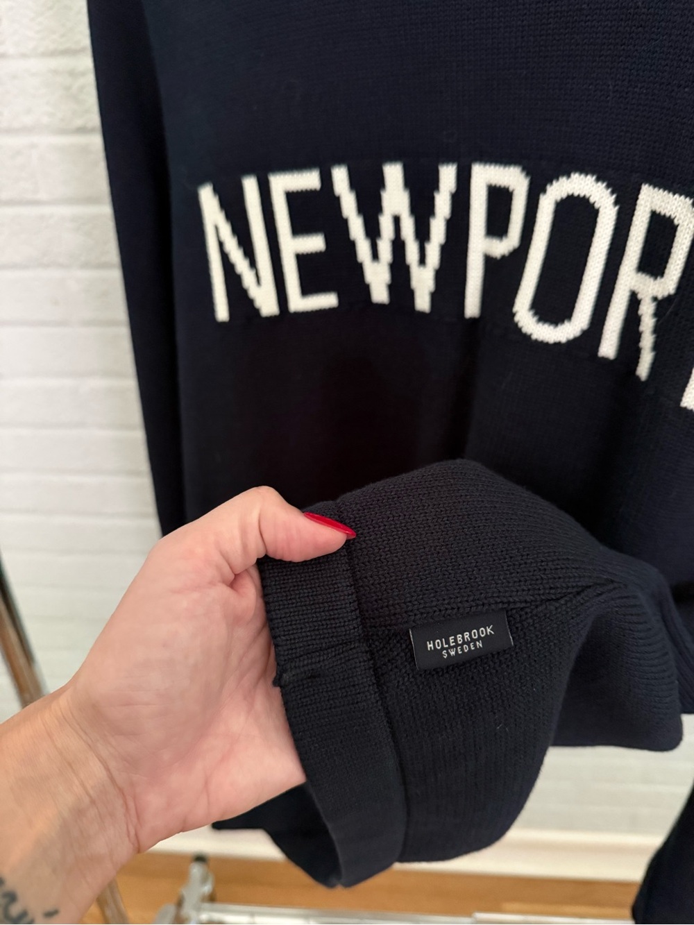 Holebrook NEWPORT Navy Knit Crew Sweater with White Lettering - Worn Once - Picture 3 of 5